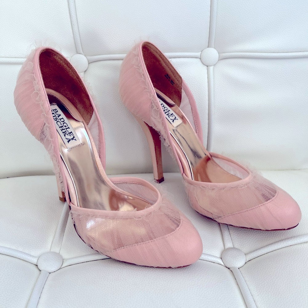 Badgley Mischka Ballet Pink Tulle 3in Heels 7 1/2M